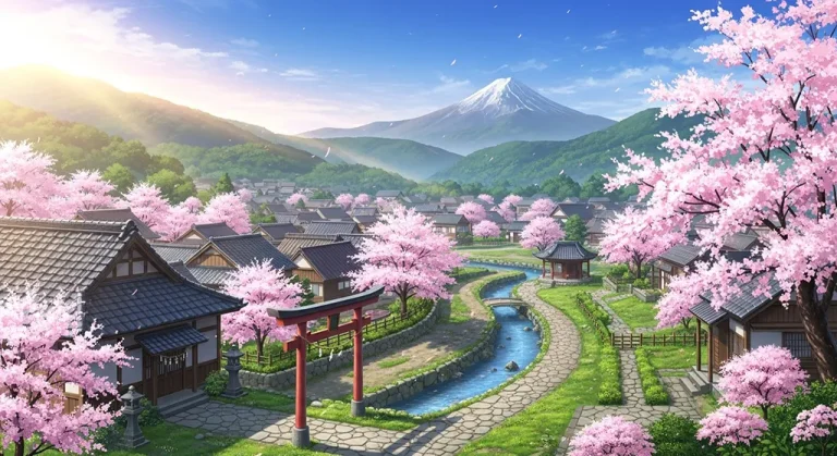 Ultra sharp anime village 4K desktop wallpaper image for widescreen laptops