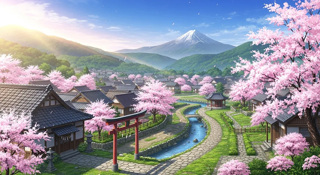 Ultra sharp anime village 4K desktop wallpaper image for widescreen laptops