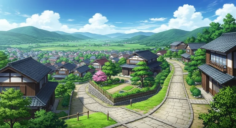 Anime village 4K HD wallpaper image for widescreen desktop PCs and laptops