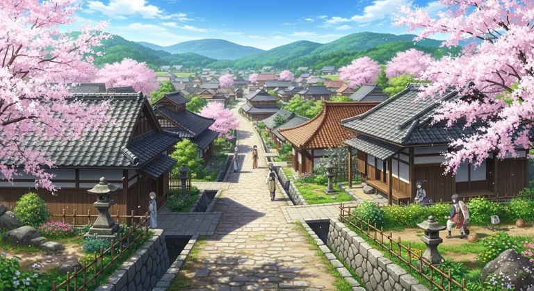 High-quality anime village ultra HD wallpaper in 4K resolution for computers