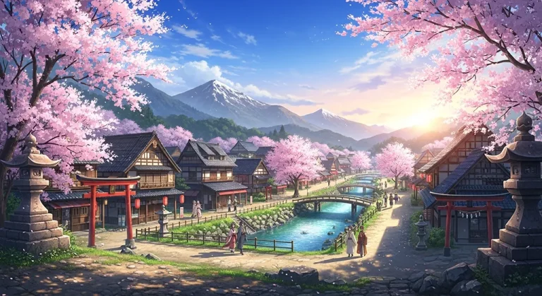 Anime village detailed 4K desktop wallpaper, high-resolution background image