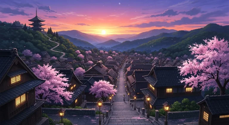 Ultra sharp anime village 4K desktop wallpaper image for widescreen laptops