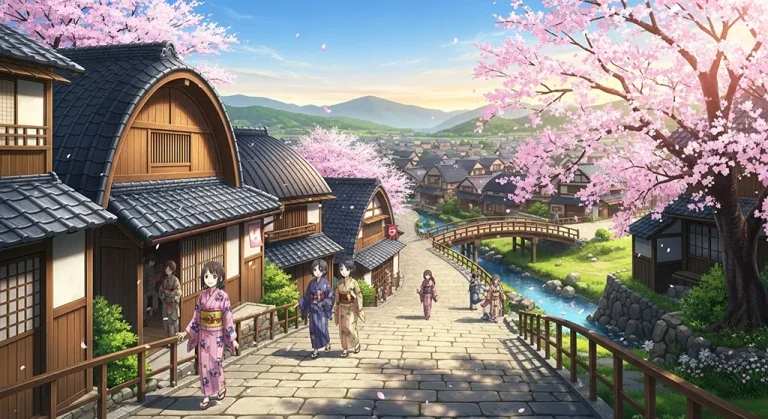 Japanese anime village ultra HD wallpaper for desktop and notebook screens