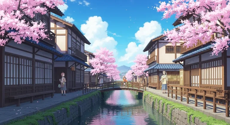 Cool Japanese anime village HD wallpaper in 4K for laptop and desktop screens