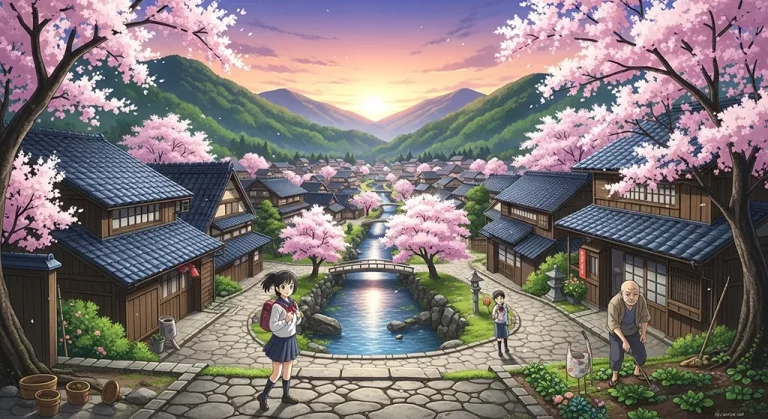 Japanese anime village ultra HD wallpaper for desktop and notebook screens