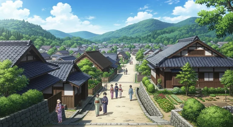 Ultra sharp anime village 4K desktop wallpaper image for widescreen laptops