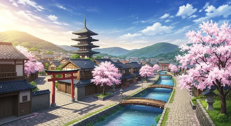 Anime village stylish ultra HD 4K background wallpaper for desktops and PCs