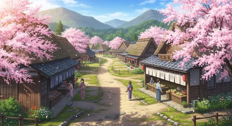 Ultra HD anime village 4K wallpaper design for desktop monitors and laptops
