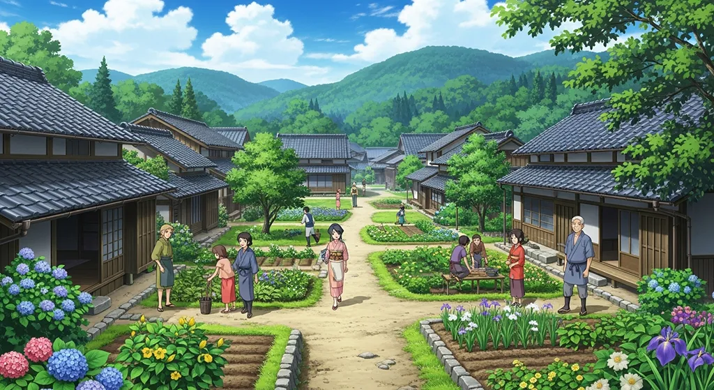 Anime village wallpaper in 4K resolution, perfect for laptop and desktop setup