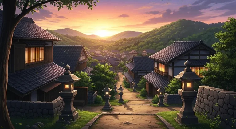 Scenic anime village HD wallpaper in 4K resolution for computer and notebook screens