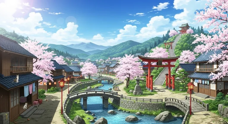 Ultra HD anime village 4K wallpaper design for desktop monitors and laptops