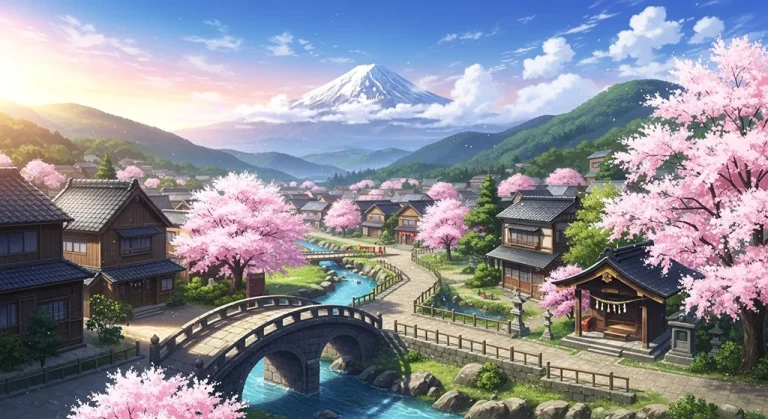 Stylish anime village desktop wallpaper, 4K ultra HD for laptop display