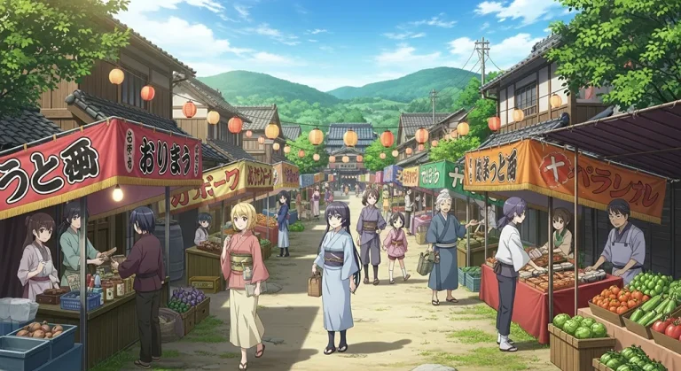 Anime village detailed 4K desktop wallpaper, high-resolution background image