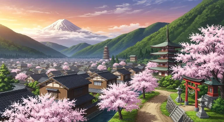 Anime village aesthetic wallpaper for laptop and desktop in 4K resolution