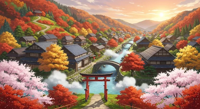 Anime village detailed 4K desktop wallpaper, high-resolution background image