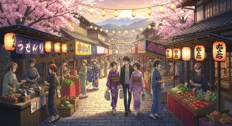 Japanese anime-inspired village wallpaper in 4K for PC and laptop monitors