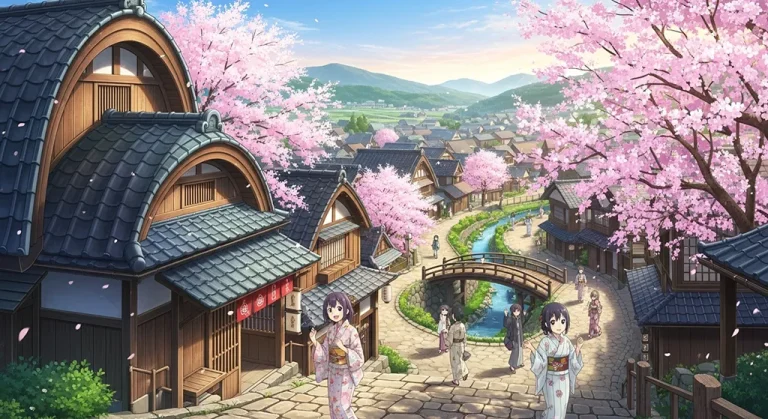 Anime village wallpaper in 4K resolution, perfect for laptop and desktop setup