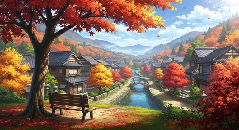 Anime village aesthetic wallpaper for laptop and desktop in 4K resolution