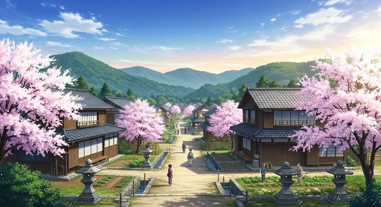 Aesthetic anime village ultra HD 4K wallpaper background for laptop display