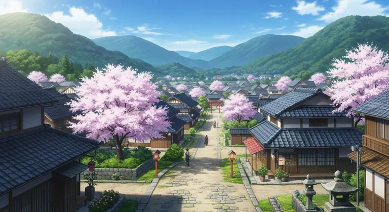 Stylish anime village desktop wallpaper, 4K ultra HD for laptop display