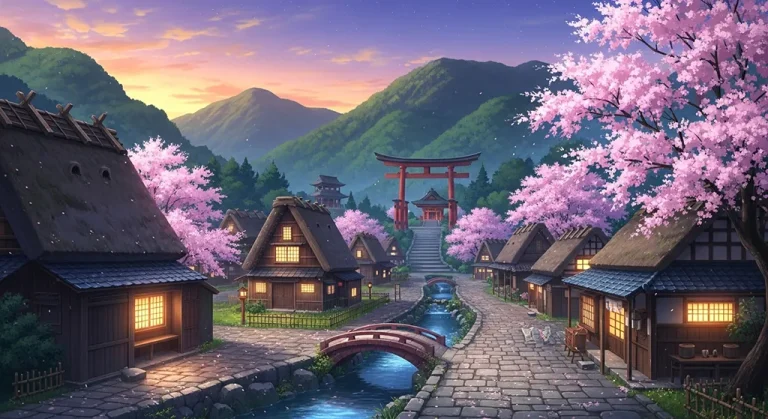 Cool Japanese anime village HD wallpaper in 4K for laptop and desktop screens
