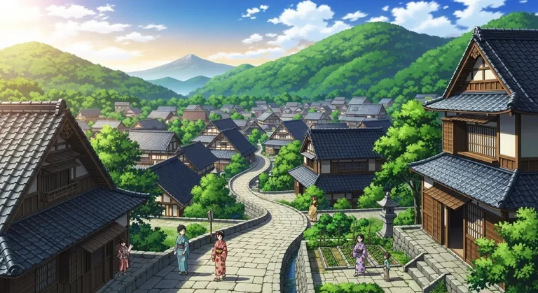 Ultra HD anime village 4K wallpaper design for desktop monitors and laptops