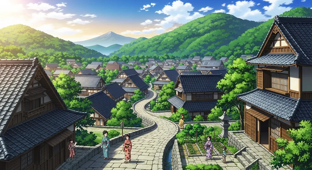 Ultra HD anime village 4K wallpaper design for desktop monitors and laptops