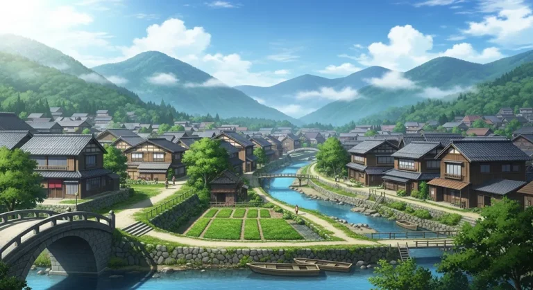 High-quality anime village ultra HD wallpaper in 4K resolution for computers