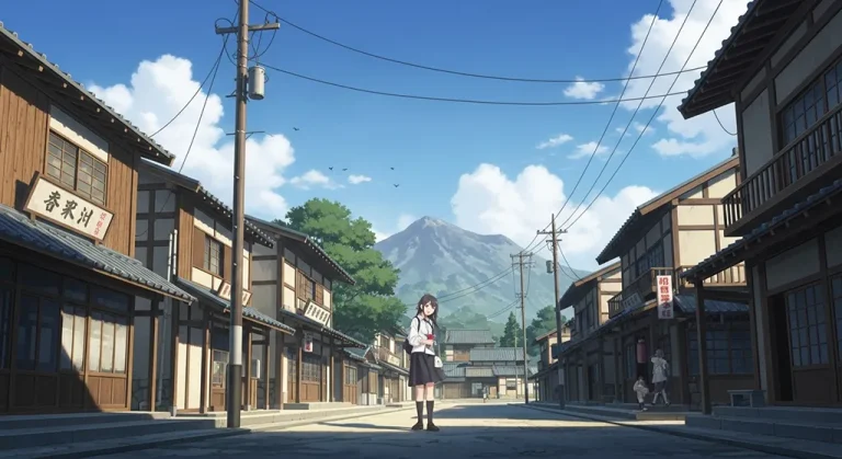 Cool Japanese anime village HD wallpaper in 4K for laptop and desktop screens
