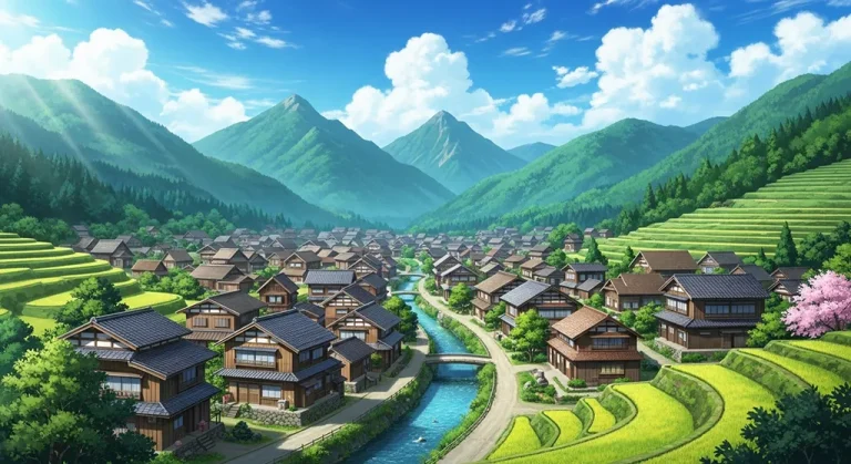 Japanese animation village 4K wallpaper, suitable for desktop PC and laptops