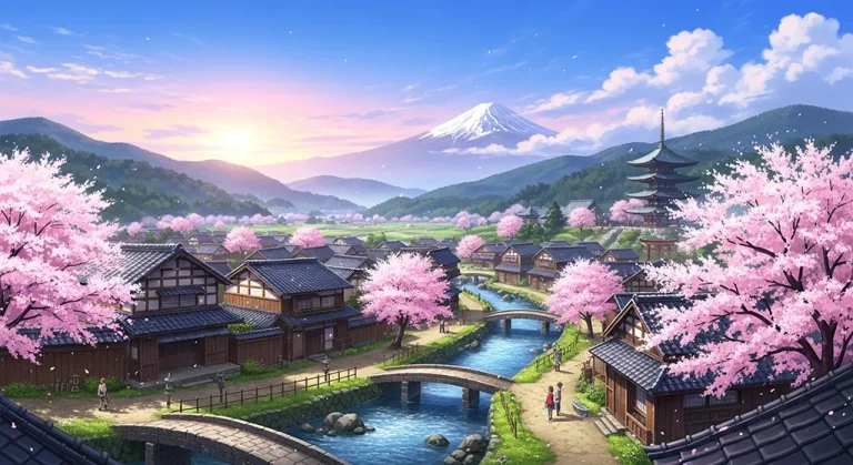 Scenic anime village HD wallpaper in 4K resolution for computer and notebook screens