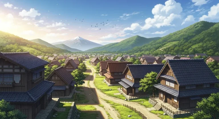 Stylish anime village desktop wallpaper, 4K ultra HD for laptop display