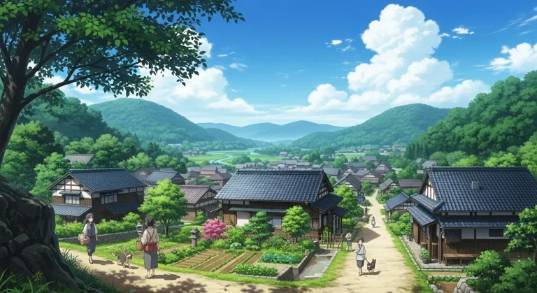 Anime village 4K HD wallpaper image for widescreen desktop PCs and laptops