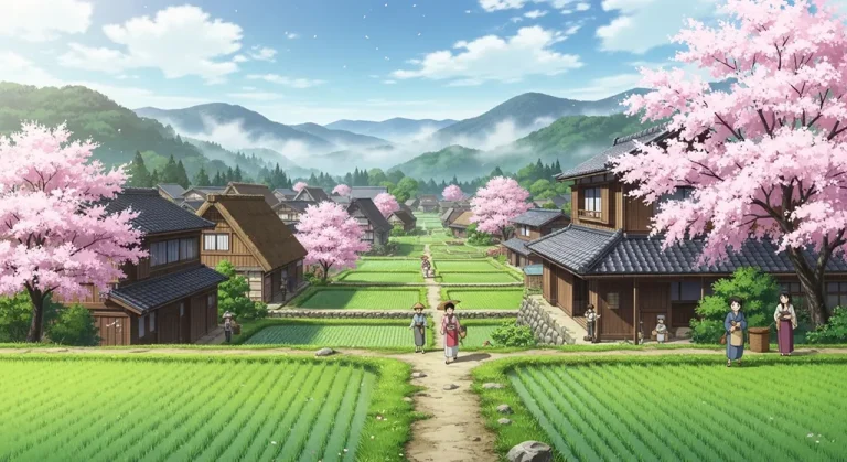 Anime village in 4K resolution wallpaper, optimized for desktop PC and notebook
