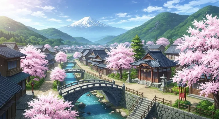 Anime village ultra HD desktop wallpaper in 4K resolution for computer screens