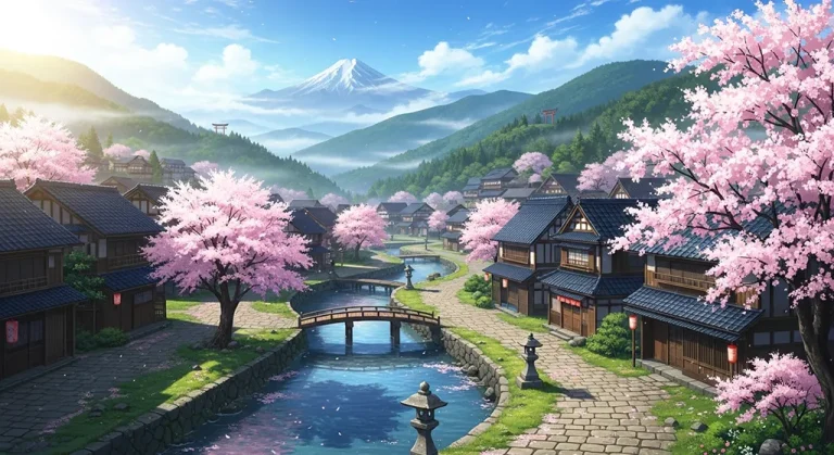 Anime village aesthetic wallpaper for laptop and desktop in 4K resolution
