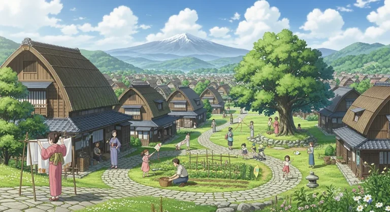 High-quality anime village 4K wallpaper image for desktop monitor backgrounds