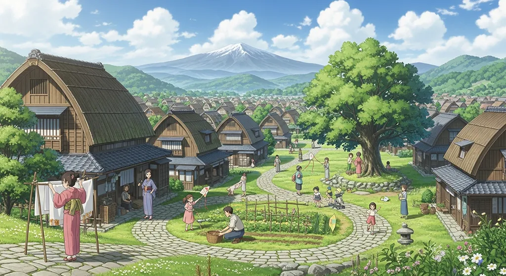 High-quality anime village 4K wallpaper image for desktop monitor backgrounds