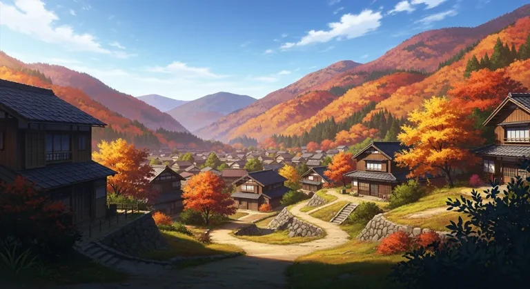Anime village aesthetic wallpaper for laptop and desktop in 4K resolution