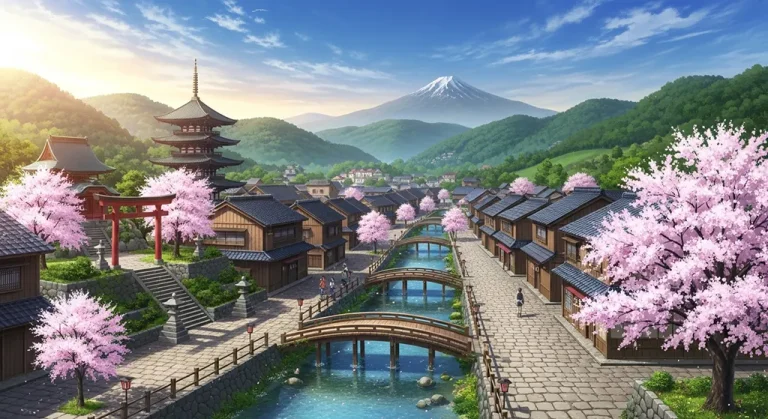 High-resolution anime village 4K background image for desktop monitors and laptops