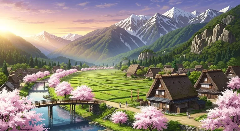 High-resolution anime village 4K background image for desktop monitors and laptops