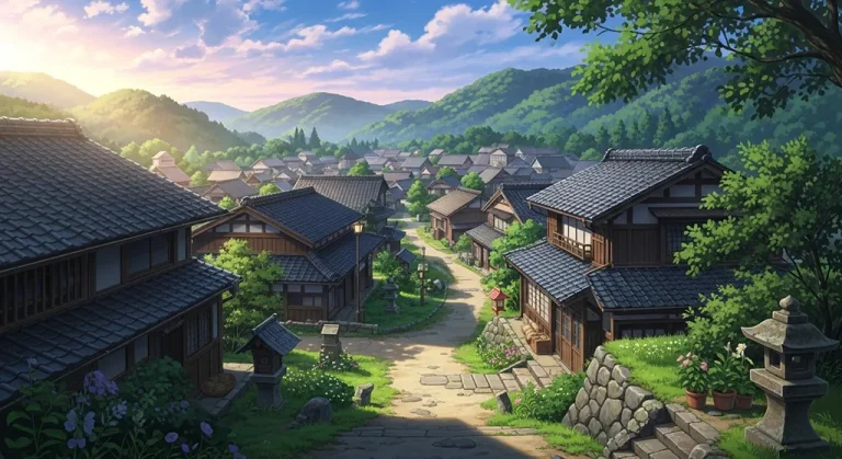 Anime village 4K HD wallpaper image for widescreen desktop PCs and laptops