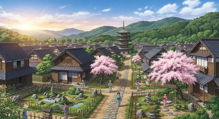 Anime village ultra HD desktop wallpaper in 4K resolution for computer screens