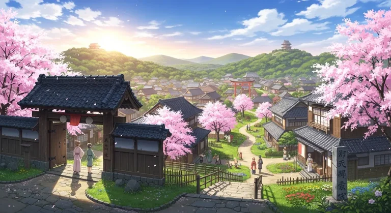 Japanese anime-inspired village wallpaper in 4K for PC and laptop monitors