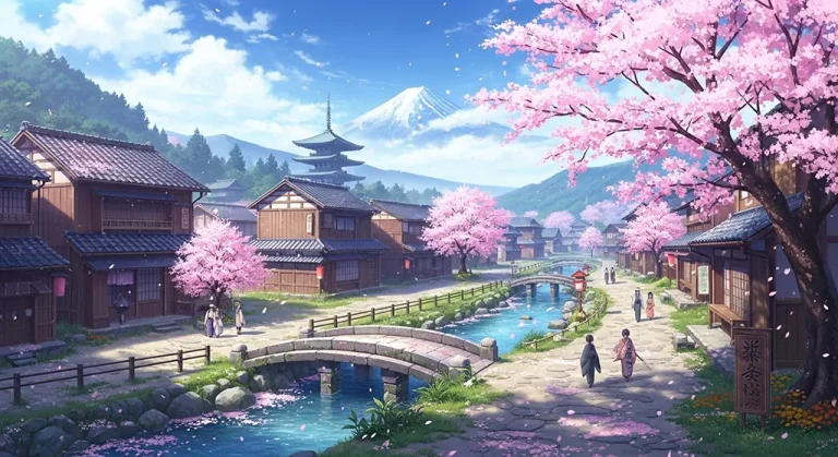 Japanese anime-inspired village wallpaper in 4K for PC and laptop monitors