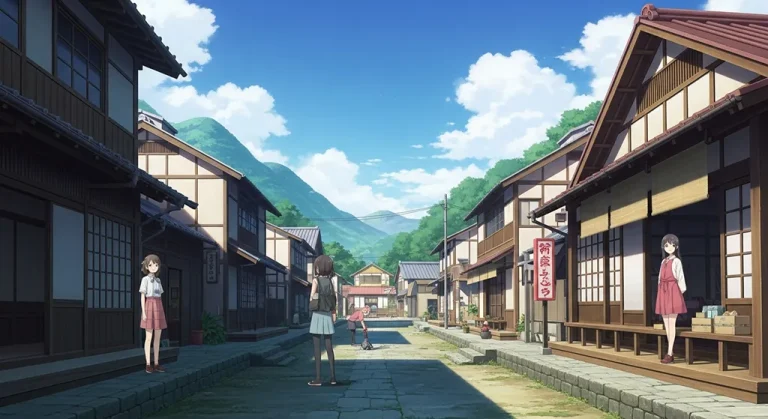 Anime village stylish 4K desktop wallpaper for laptop background display