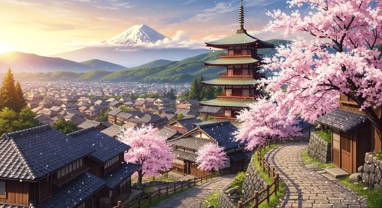 Anime village detailed 4K desktop wallpaper, high-resolution background image