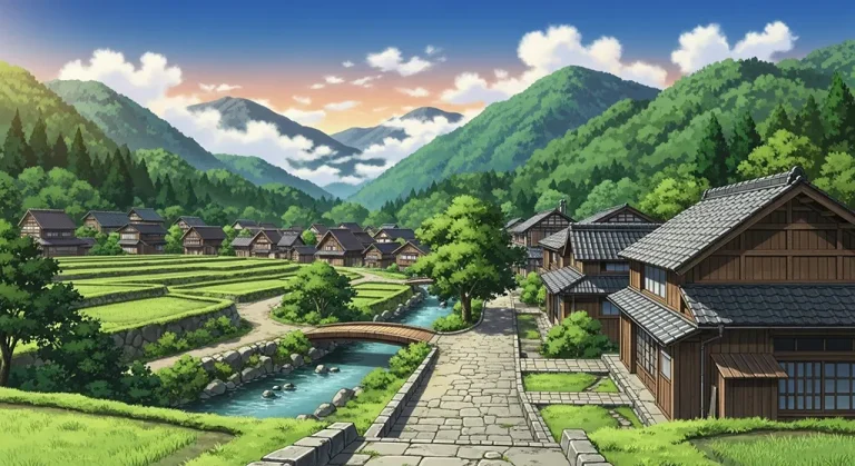 Japanese anime village wallpaper in 4K for desktop PC and widescreen laptops