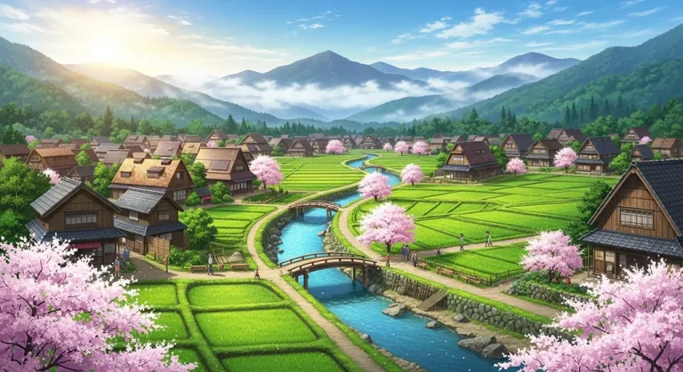 High-quality anime village ultra HD wallpaper in 4K resolution for computers