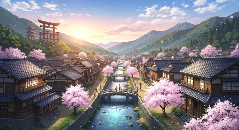 Anime village stylish ultra HD 4K background wallpaper for desktops and PCs